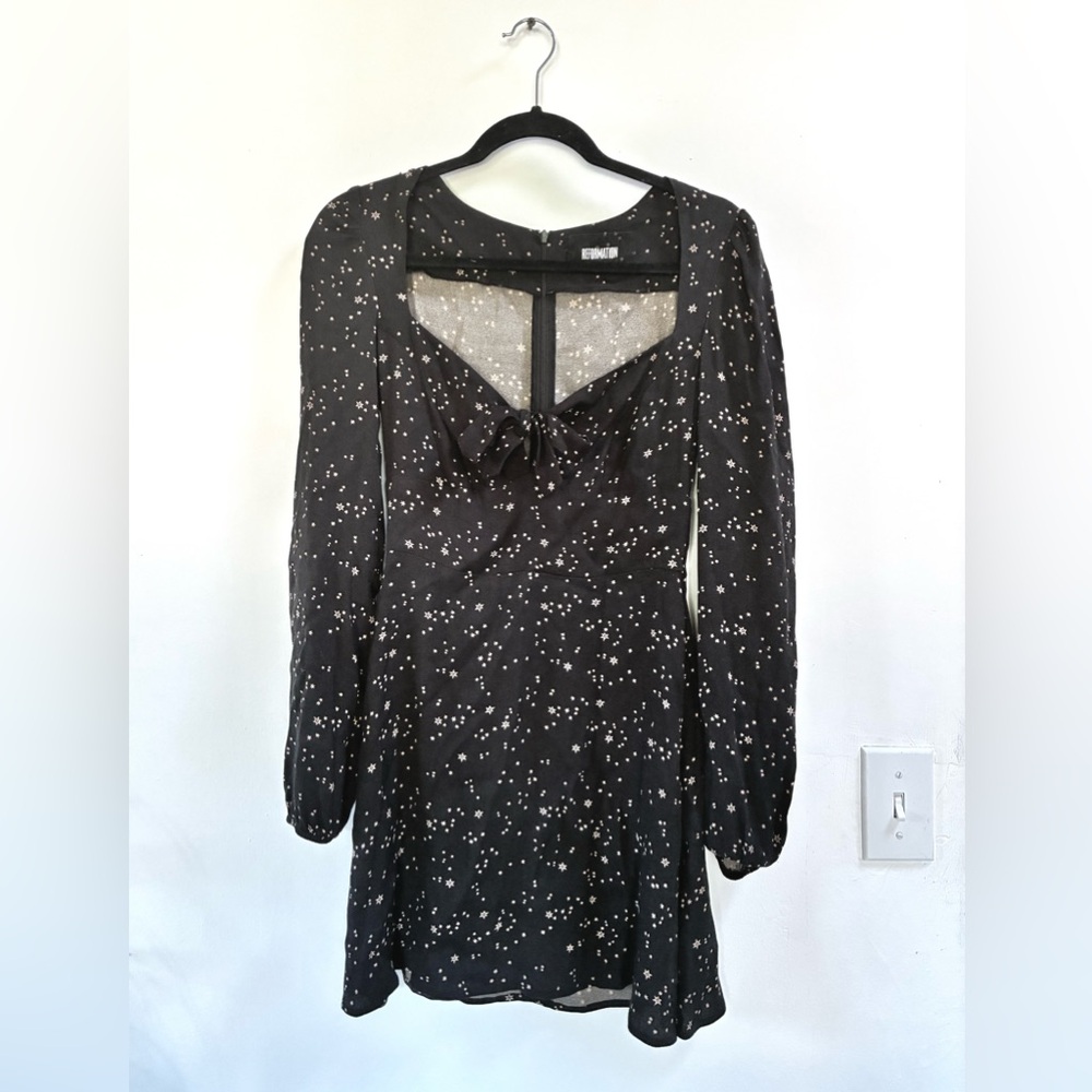 Reformation Black Star Bow front Long Sleeve Mini Dress